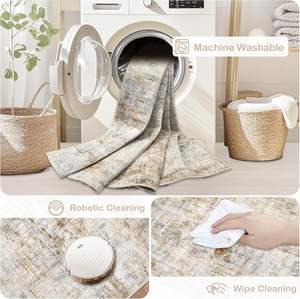 <span class=keywords><strong>Tapis</strong></span> d'intérieur abstraits modernes 8x10 à poils ras lavables doux résistants aux taches beige pour salon grande taille salle à manger bleu brun - Product Image 4