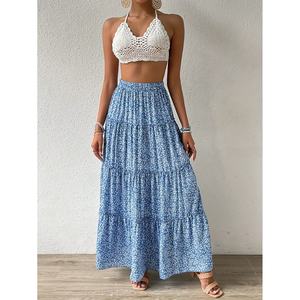 Jupe plissée ample à imprimé floral fendue pour femme, style A-line, printemps-automne, qualité supérieure, vente en gros, pour le bureau - Product Image 6