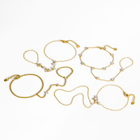 Gelang Rantai Jari Lintas Batas Baru dari Baja Anti Karat, Mode High-End, Geometris, dengan Pesona Mutiara dan Zirkon untuk Wanita