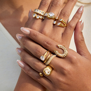 Anello QISEN <span class=keywords><strong>2026</strong></span> in Acciaio Inossidabile Impermeabile con Zirconi, Placcato Oro 18K, Resistente all'Appannamento, Anello Vistoso e Impilabile - Product Image 2