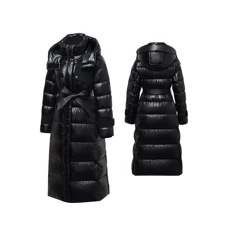 OEM ODM Custom Goose Down Jackets Long Shiny Puffer Winter Jacket Woman Women Outwear Clothes Plus Size Womens Coats