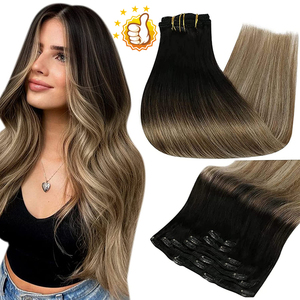 Extensiones de <span class=keywords><strong>Cabello</strong></span> Humano con Clip, Color Chocolate Marrón <span class=keywords><strong>Balayage</strong></span>, Invisibles, Onduladas, Largas, para Mujer, Cobertura Completa - Product Image 1