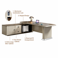 Bureau de direction moderne en L, grand bureau informatique en bois avec gestion des câbles, table de direction