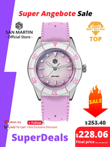 San Martin นาฬิกาข้อมือผู้หญิง2026 32.5มม., นาฬิกาควอตซ์หรูหราสง่างามแฟชั่น guilloche หน้าปัดไพลิน WR200m SN0151 - Product Image 2