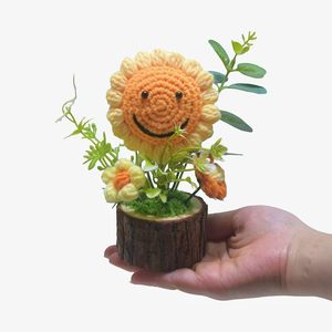 Ramo <span class=keywords><strong>de</strong></span> Girasoles Tejido a Crochet Hecho a Mano y Personalizado, <span class=keywords><strong>Planta</strong></span> en Maceta Tejida Creativa para Regalos del Día <span class=keywords><strong>de</strong></span> San Valentín - Product Image 1