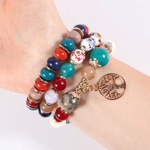 Nuevo Conjunto de Pulseras Elásticas de Cuentas de Vidrio Hechas <span class=keywords><strong>a</strong></span> Mano con Dije Geométrico del Árbol de la Vida para Mujer, Regalos Bohemios para Bodas y Fiestas - Product Image 3