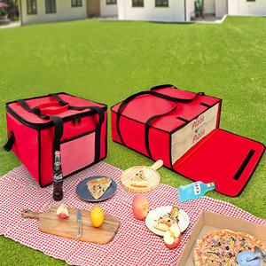 Portatile resistente poliestere riutilizzabile termoisolante rosso nero 14 "16" consegna Pizza borsa per il trasporto con divisorio - Product Image 6