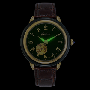 Reloj de Pareja de Jade de Lujo en Oferta, Esfera Verde, Bisel Dorado, Correa de Cuero, Mecánico Automático - Product Image 5