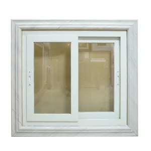 หน้าต่างบานเลื่อนพลาสติก upvc แบบ2รางทนทานปราศจากตะกั่วสีขาว2.5มม.