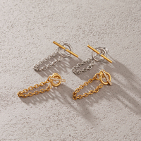 Boucles d'oreilles pendantes à pampilles, chaîne en T, plaqué or 18 carats, acier inoxydable, zircon cubique blanc, bicolores, délicates, bijoux de mode pour femme