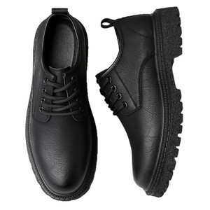 Chaussures habillées Oxford en cuir noir pour hommes, bout rond, à lacets, semelle extérieure en caoutchouc, rehaussantes, style automne bureau et carrière - Product Image 5