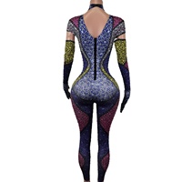 Barboteuse une pièce à manches courtes avec gants Mono Mujer tendance Showgirl danseuse barboteuses grande taille Club femmes Rhinestone Jumpsuit