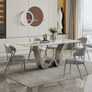 Meubles de salle à manger d'usine, nouveau design moderne, table à manger de luxe en pierre sinterisée et acier inoxydable doré, ensemble de tables à manger - Product Image 2