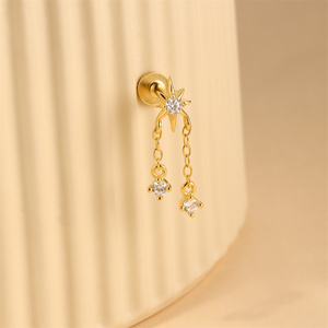 Piercing Clásico de Plata de Ley 925 con Baño de Oro de 18K, Diseño de Estrella, Luna, Ojo Turco y Zirconia Geométrica para Cartílago, Tragus, Lóbulo y Labret - Product Image 6
