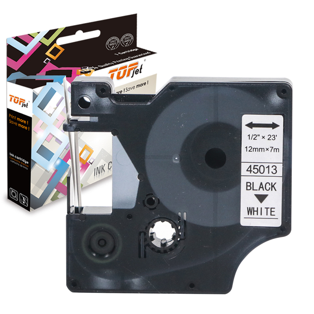 Topjet 45013 Label Tape 12mm 7m 450 Black on White Printer Ribbon Cartridge Compatible for DYMO LM160 Label Printer