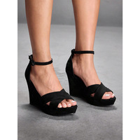 Sandales romaines compensées grande taille pour femme LU MI XIU, semelle extérieure en caoutchouc, export 2025, nouvelle collection été, vintage, en daim, à brides croisées et boucle