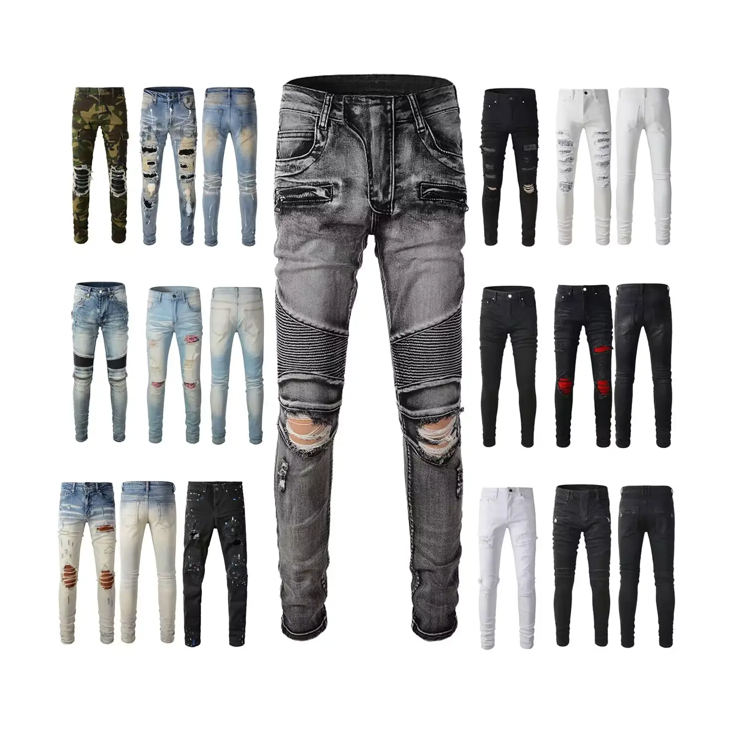 Nuovi arrivi di alta qualità Streetwear Hiphop ben indossato Vintage sbiadito strappato toppa strappata Denim Jeans larghi da uomo Amiry Jeans