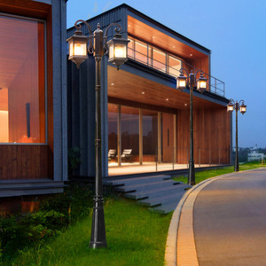 Lampadaire de jardin extérieur en fer avec abat-jour en verre LED, lumière blanc chaud 2700K, IP66, non-démontable, AC 220V, capteur de mouvement, alimenté par énergie solaire, 10 ans de garantie - Product Image 4