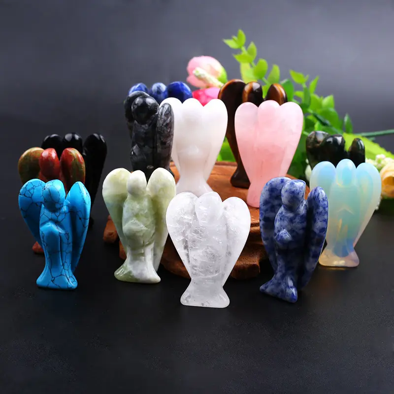 2 "Angel Decor Cura Cristais Polido Pedra Natural Home Room Office Desk Decoração Mão Esculpida Figurinhas Bonitos Presentes