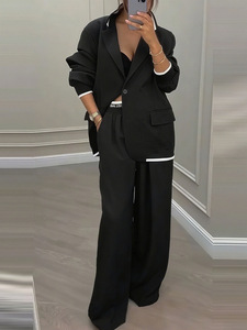 Nuova Collezione Autunnale: Completo <span class=keywords><strong>Donna</strong></span> <span class=keywords><strong>Grigio</strong></span> Elegante con <span class=keywords><strong>Blazer</strong></span> a Maniche Lunghe e Scollo a V e Pantaloni, 2 Pezzi Ecologici e Alla Moda - Product Image 3