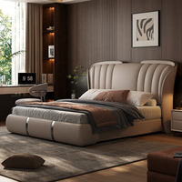 Lit en cuir véritable italien de luxe, mobilier moderne pour chambre principale, lit double capitonné de taille king avec sangles métalliques design