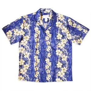 Venda direta da fábrica de férias com estampa floral camisa casual de praia havaiana de marca