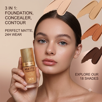 Fond de teint liquide vegan longue tenue, couvrance totale, fini mat, waterproof, contrôle du sébum, marque privée