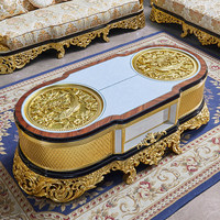 Ensemble table basse et meuble TV en bois massif sculpté de style européen et français, avec rangement pour salon