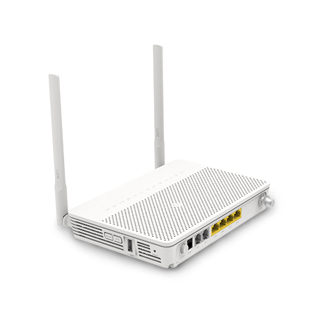 The EchoLife EG8247H5 provides four GE ports, two POTS ports, one CATV port, and one USB port, and supports 2.4G Wi-Fi. ONT