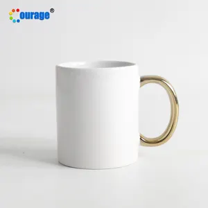 High Purchase Rate 11oz Sublimation Gold Handle Ceramic Coffee Mug Supplier M-33