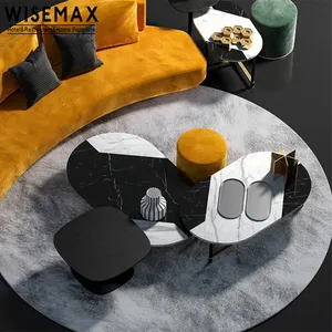 WISEMAX mobilya Modern İtalya tasarımcı üç boyutlu metal taban doğal mermer masa sehpa