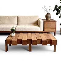 Table basse en bois massif style Wabi-sabi, table à thé en bois naturel, table de salon, style moderne du milieu du siècle, finition vieillie