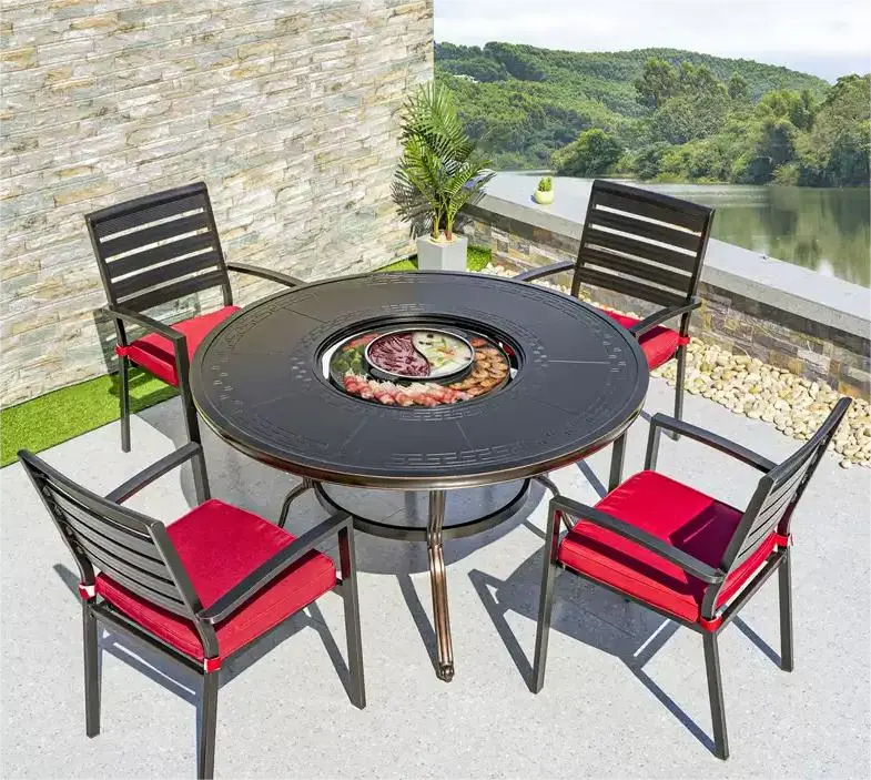 Patio jardin maison cour cuisson électrique Barbecue table en fonte d'aluminium Barbecue table ronde