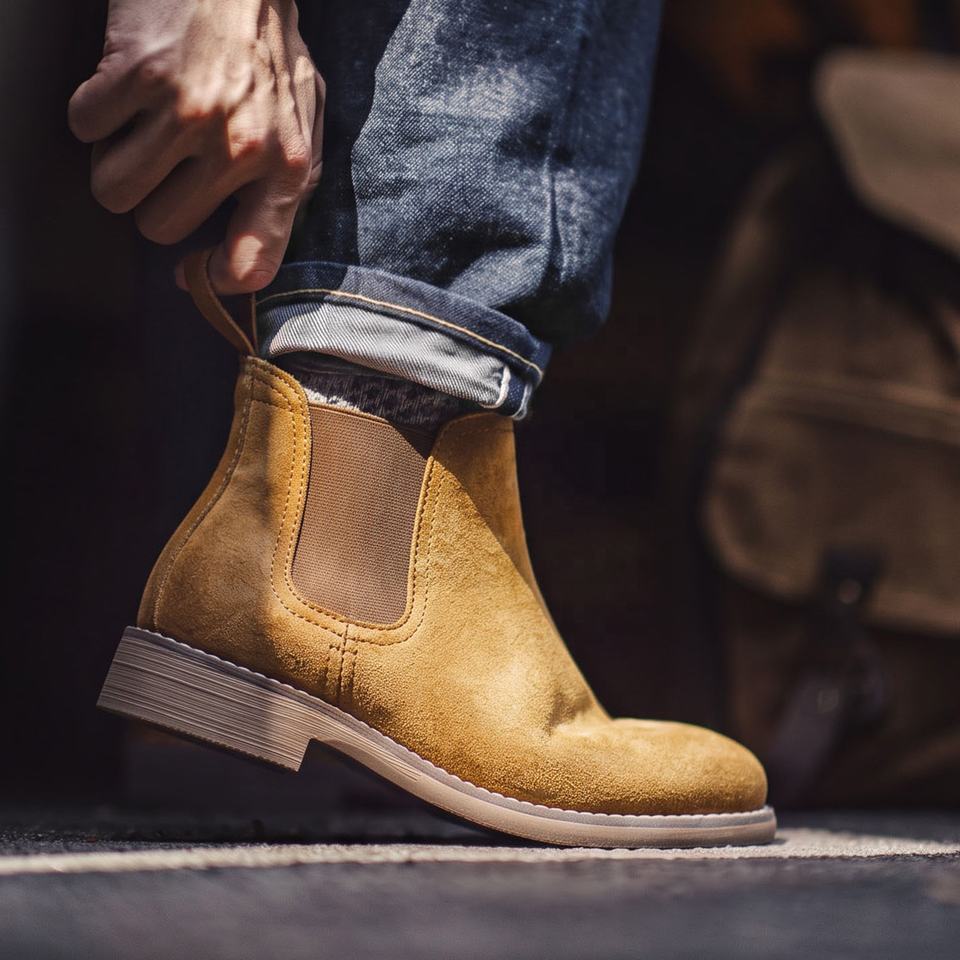 Men's Chelsea Boots Madan Men's Suede Chelsea Boots Round Toe Mid Calf ...