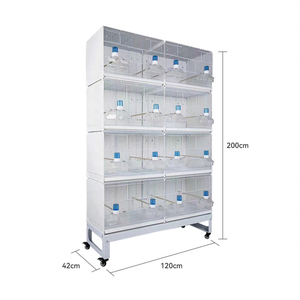 Cages à canaris empilables et pliables à 4 niveaux en fil blanc, cages à oiseaux d'amour de luxe faites à la main, emballage en carton avec boîte à abreuvoir - Product Image 5