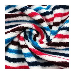2023 Offres Spéciales rayé coloré tricoté 80% coton 20% Polyester serviette <span class=keywords><strong>français</strong></span> éponge tissu pour bikini serviette de bain peignoir - Product Image 5