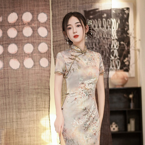 RNSHANGER Vintage Oversize Qipao Cheongsam traditionnel chinois pour femmes en satin imprimé floral Vestidos à fleurs dans le style chinois - Product Image 5