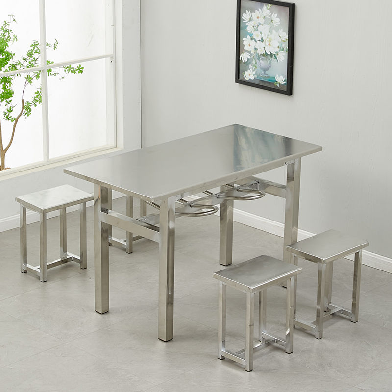 Mesa de acero inoxidable con 4 taburetes colgantes [Modelo estándar]