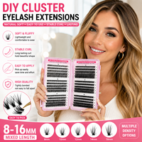 Ekstensi Bulu Mata Cluster DIY Custom PBT Super Lembut Tebal 0.07mm Pita Hitam Semi Buatan Tangan 30D-100D C D Wispy Volume Private