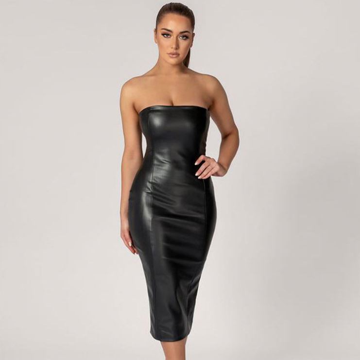 off Shoulder Corset Leather Dresses for Ladies Women Strapless Sexy Faux  Leather Dress Wholesale Bustier Brown Leather Dress| Alibaba.com