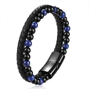 <b>Beaded</b> <b>Bracelet</b> 14mm Stainless Steel Natural Tiger Eye Genuine Leather Hand Woven Design For Women Gift Jewelry - Product Image 5