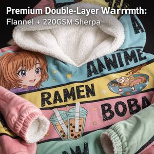 Coperta con Cappuccio Anime Ramen Boba all'Ingrosso, Vestibile, Taglia Unica, Polsini Elastici, Tasca Grande, Regalo al Dettaglio - Product Image 2