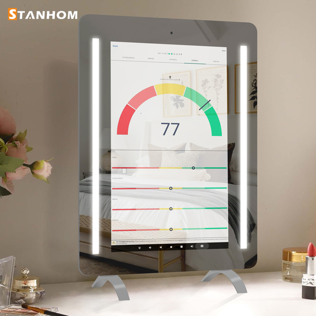 STANHOM FCC CE RoHS Beauty Desktop Touch Screen Smart Makeup LED Mirror with WiFi Camera Speaker