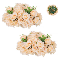 Vente en gros de bouquets de fleurs artificielles en forme de boule de rose bleue, décoration de table écologique, décoration de mariage, hydrangeas