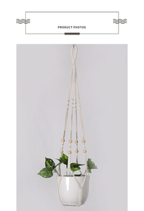 Supports de plantes suspendus en gros, en corde de coton crochetée, avec perles en bois et pompons, divers modèles, pour la maison et le jardin - Product Image 5