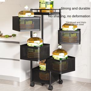 Steel Kitchen Rotating Multifunctional Storage Trolley Multi Layer Floor <b>Standing</b> With Wheels Snack Fruit <b>Vegetable</b> Basket Rack - Product Image 3