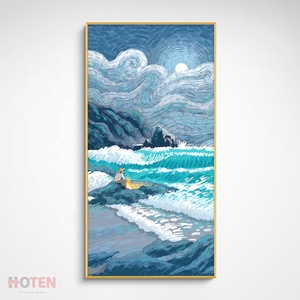 Murale dipinto a mano Post-moderno paesaggio balneare ispirato a <span class=keywords><strong>Van</strong></span> <span class=keywords><strong>Gogh</strong></span> su misura di arte della parete di dimensioni astratte per hotel - Product Image 2