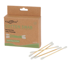 Hochwertige 100 Stück Wattes täbchen Flugzeug loch Hänge karte Bambus stock Wattes täbchen mit Kraft papier box für sanfte Reinigung - Product Image 5