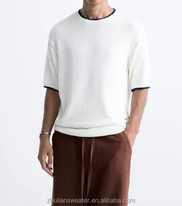 Camiseta de punto de manga corta de algodón de alta calidad informal de moda personalizada para hombre se puede diseñar el logotipo del patrón
