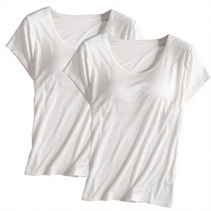 Camiseta de Manga Corta con Cuello Redondo para Mujer, Color Blanco, Corte Regular, Color Sólido, Algodón Transpirable, Estilo Casual - Product Image 3